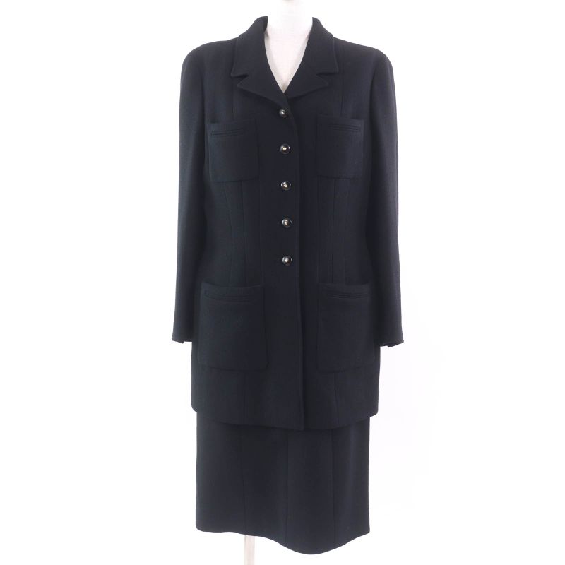 CHANEL Vintage 95A P05422v03075 100% Wool Rare Large Size 4 Pockets Coco Button