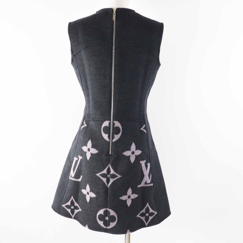 Louis Vuitton 20AW Wool Silk Monogram Sleeveless A-line Dress/dress Dark Grey