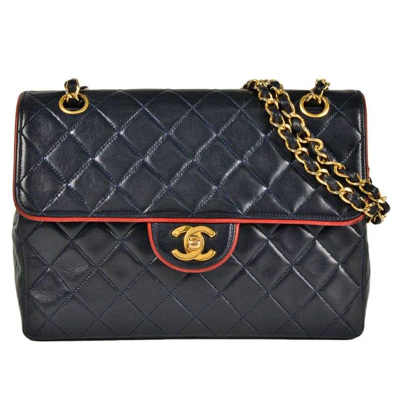 Chanel Matelasse Coco Mark Chain Shoulder Bag Lambskin Navy Goldhardware