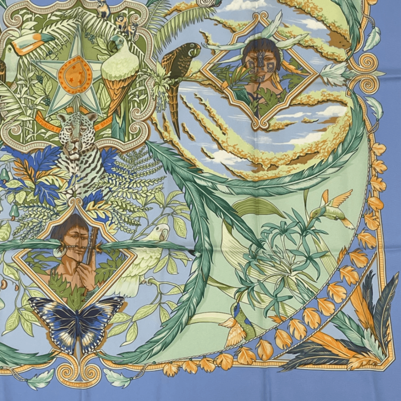 Hermes Scarf Carre 90 Amazonia 100% Silk Blue