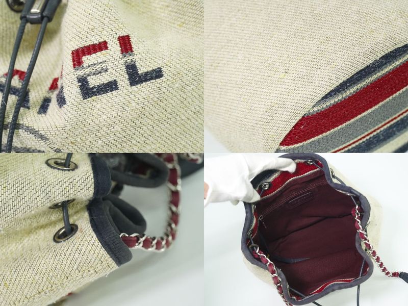 Authentic Chanel Deauville Coco Mark Chain Drawstring Shoulder Bag Pochette