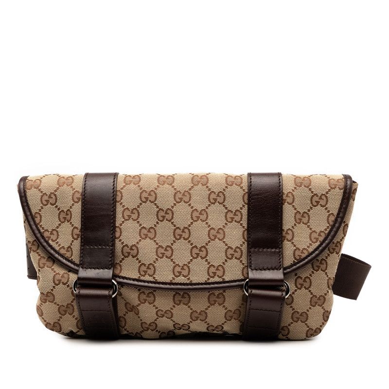 Gucci GG Canvas Body Bag Waist Bag 145851 Beige Brown Canvas Leather Ladies
