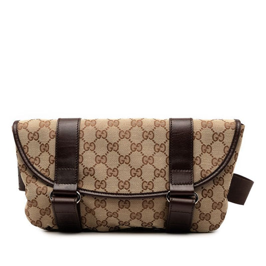 Gucci GG Canvas Body Bag Waist Bag 145851 Beige Brown Canvas Leather Ladies
