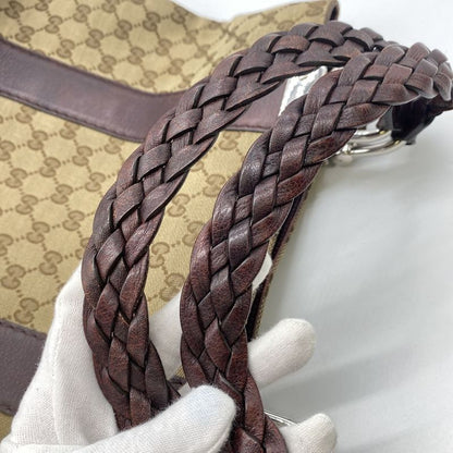 Gucci 232946 Tote Handbag GG Canvas Leather Braided Handle Brown Ladies Men