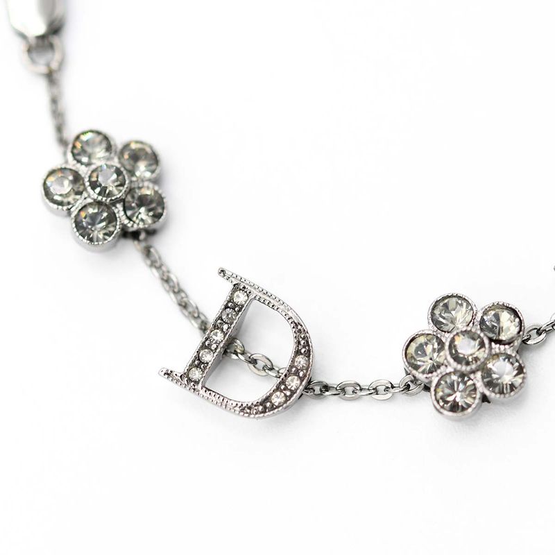 Christian DIOR Bracelet Rhinestone Flower Black Silver Color Accessories Ladies