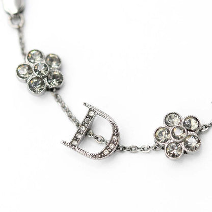 Christian DIOR Bracelet Rhinestone Flower Black Silver Color Accessories Ladies
