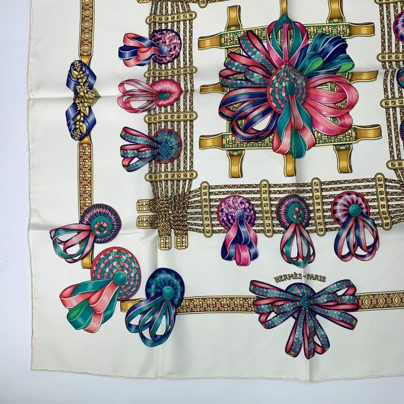 Hermes Scarf Carre 90 LES Rubans DU Cheval Horse Ribbon Silk White