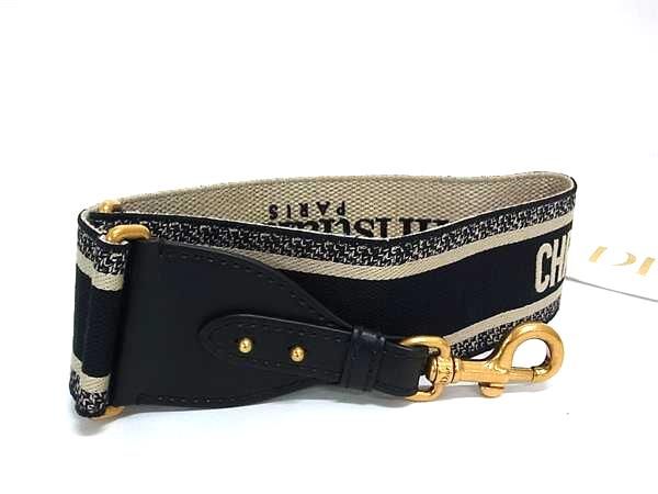Christian Dior Shoulder Strap For Embroidery Canvas Bag Black Fu2586