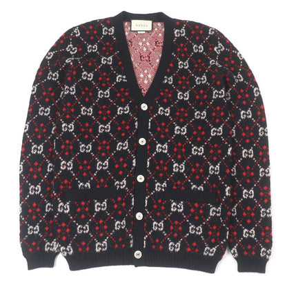 Gucci 543497 Alpaca-blend GG Diamond Argyle Knit Cardigan Sweater Black S Made