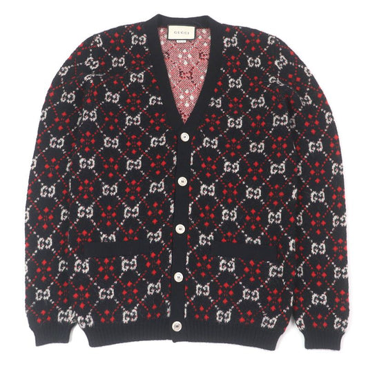 Gucci 543497 Alpaca-blend GG Diamond Argyle Knit Cardigan Sweater Black S Made