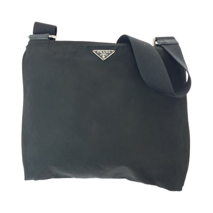 Prada Tessuto Triangle Logo Plate Black Silver Hardware Nylon Crossbody
