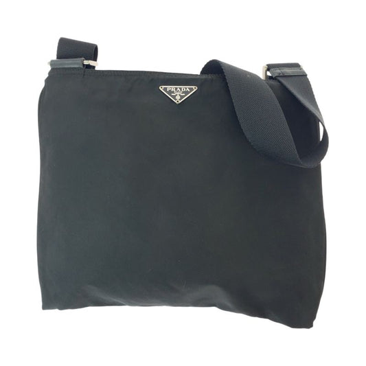 Prada Tessuto Triangle Logo Plate Black Silver Hardware Nylon Crossbody