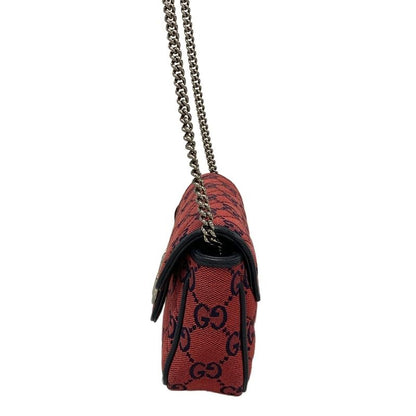 Gucci GG Marmont 661332 Red And Dark Navy Chain Shoulder Mini Bag Limited