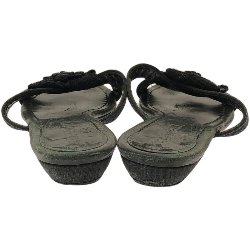 Chanel Camellia Strap Leather Sandals Black