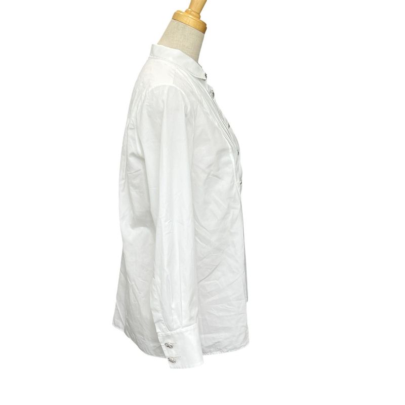 Chanel Blouse Rhinestone Button P59362 Cotton White