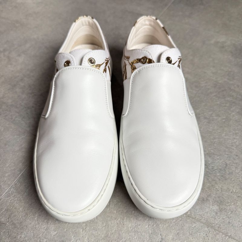 Chanel Coco Mark Leather White Gold Floral Slip on White Women's Branded Shoes