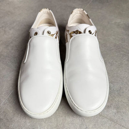 Chanel Coco Mark Leather White Gold Floral Slip on White Women's Branded Shoes