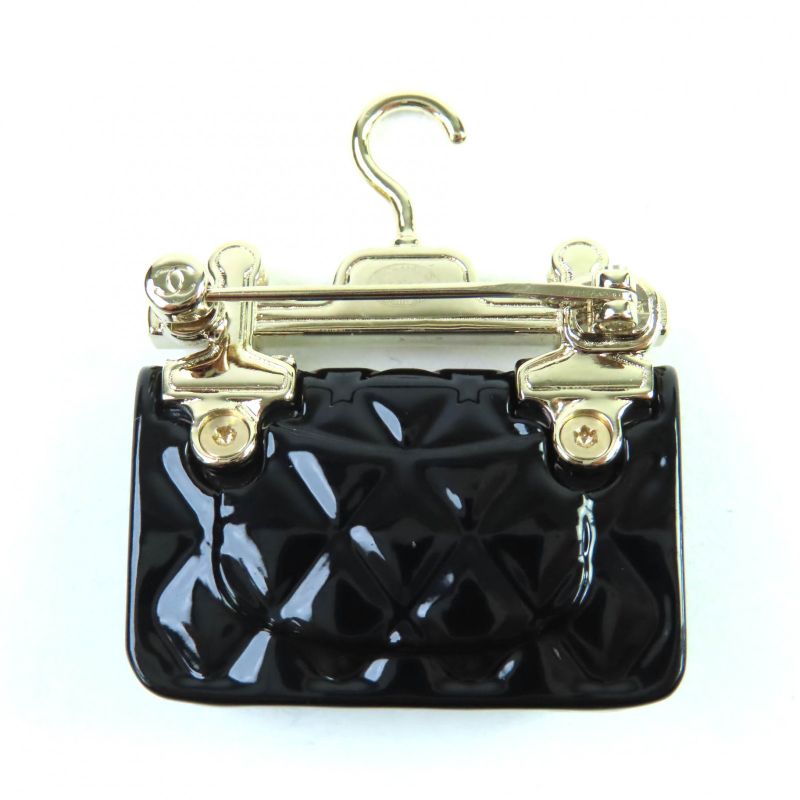 CHANEL B23C Ab9849 Coco Mark With F Pearl Bag Design Brooch Black Gold Hardware