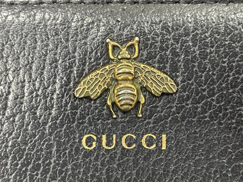 Gucci Animalier Bee Leather Zip Around Wallet Round Zipper Bee Long Wallet