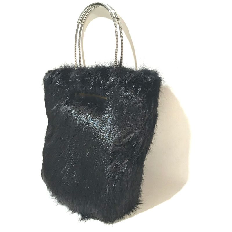 Balenciaga Cable Fur Tote Handbag Fur Black