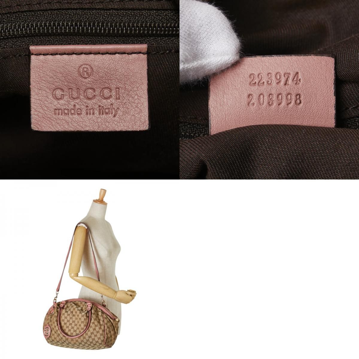 Gucci GG Canvas Handbag Shoulder Bag 2WAY 223974 Brown Pink Canvas Leather