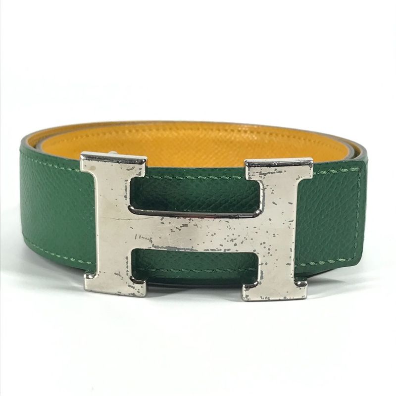 Hermes Belt H Belt Leather Green Yellow