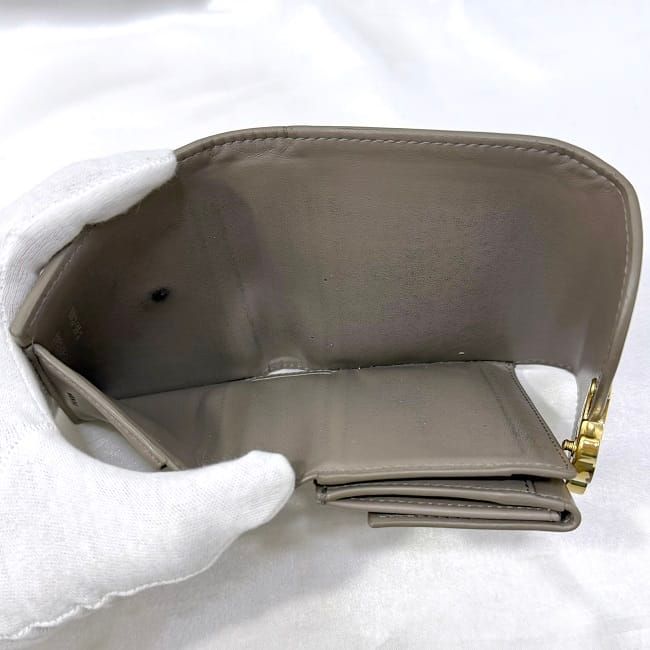 Celine Trifold Wallet Beige Triomphe Logo Leather Preowned