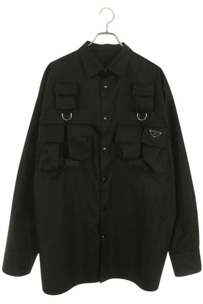 Prada Sc773 Triangle Logo Plate Multi Pocket Long Sleeve Shirt Men's M