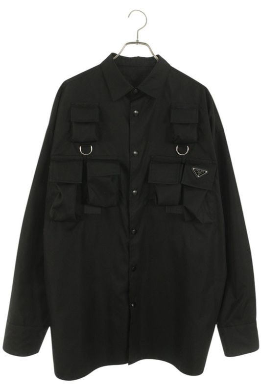 Prada Sc773 Triangle Logo Plate Multi Pocket Long Sleeve Shirt Men's M