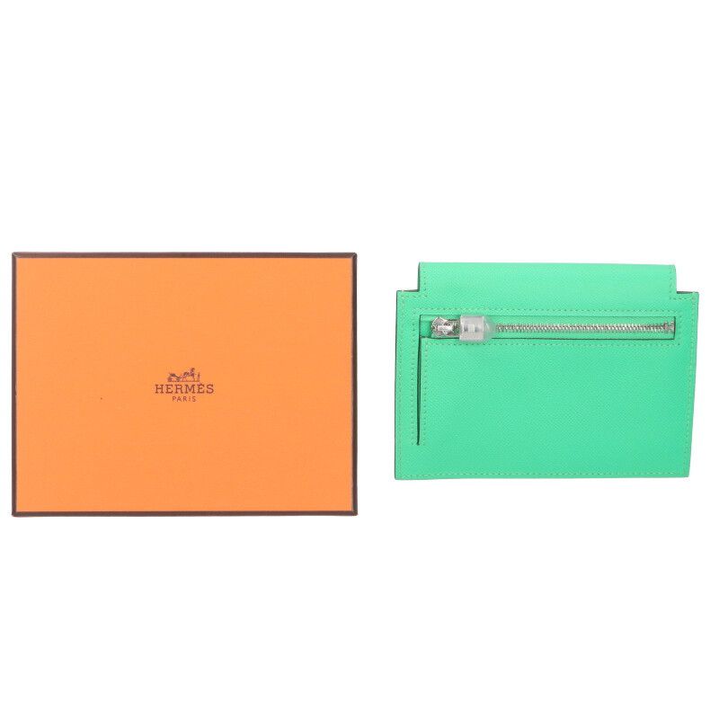 Hermes Kelly Pocket Compact Engraved B Silver Hardware Wallet Men's