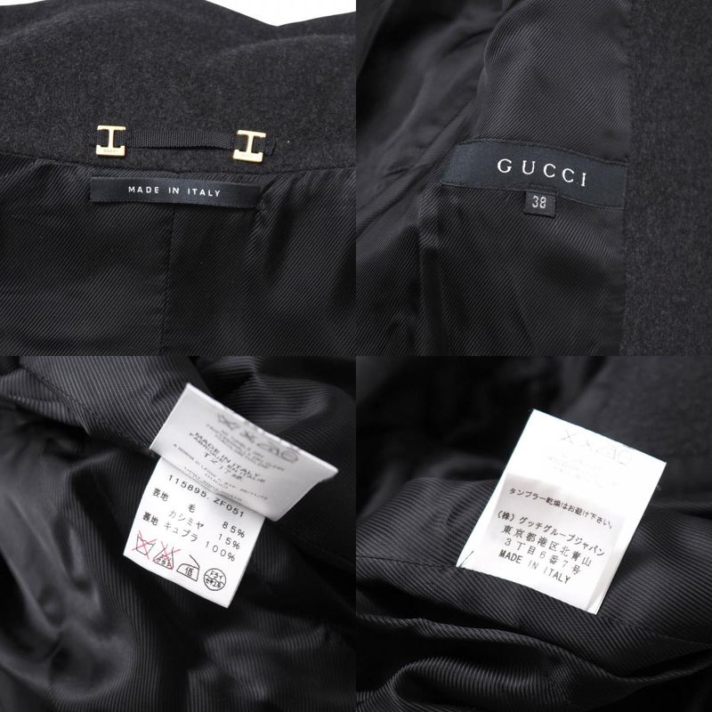 Gucci Coat Size 38 Cashmere Blend Belted Stand Collar Stainless Steel Middle