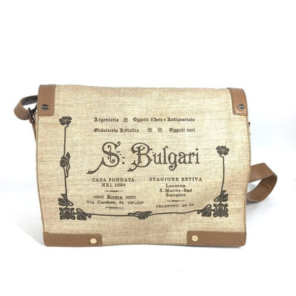 Bvlgari Bulgari Shoulder Bag Logo Leather / Coated Canvas Beige