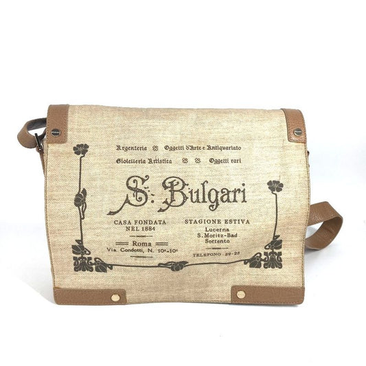 Bvlgari Bulgari Shoulder Bag Logo Leather / Coated Canvas Beige