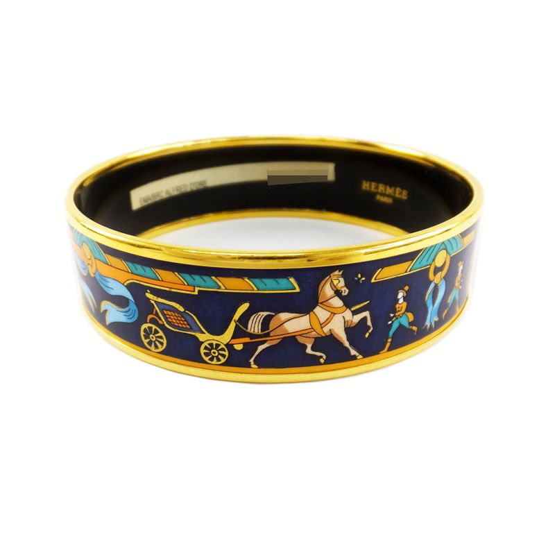 Hermes Enamel MM Bangle Navy-gold Hardware Bracelet Carriage Approx