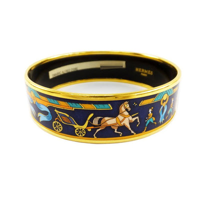 Hermes Enamel MM Bangle Navy-gold Hardware Bracelet Carriage Approx