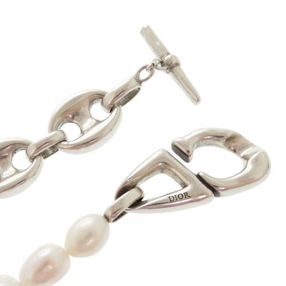 Christian Dior CD30 Brass Freshwater Pearl Silver White Necklace 1203 Christian