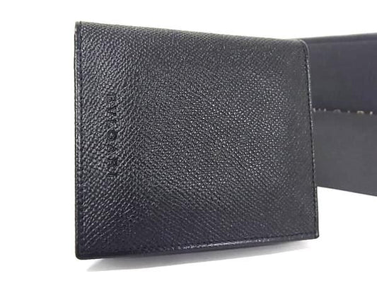 Bvlgari Leather Bifold Wallet Coin Purse Billfold Card Holder Men's Black