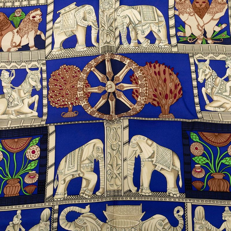 Hermes Carre 90 Torana Blue Multicolor Silk Women Hermes