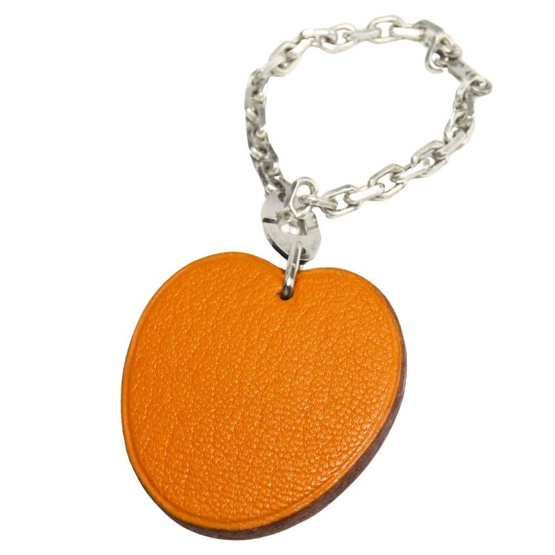 Hermes Bag Charm Leather Silver 925 Orange Silver Hardware Accessories Small