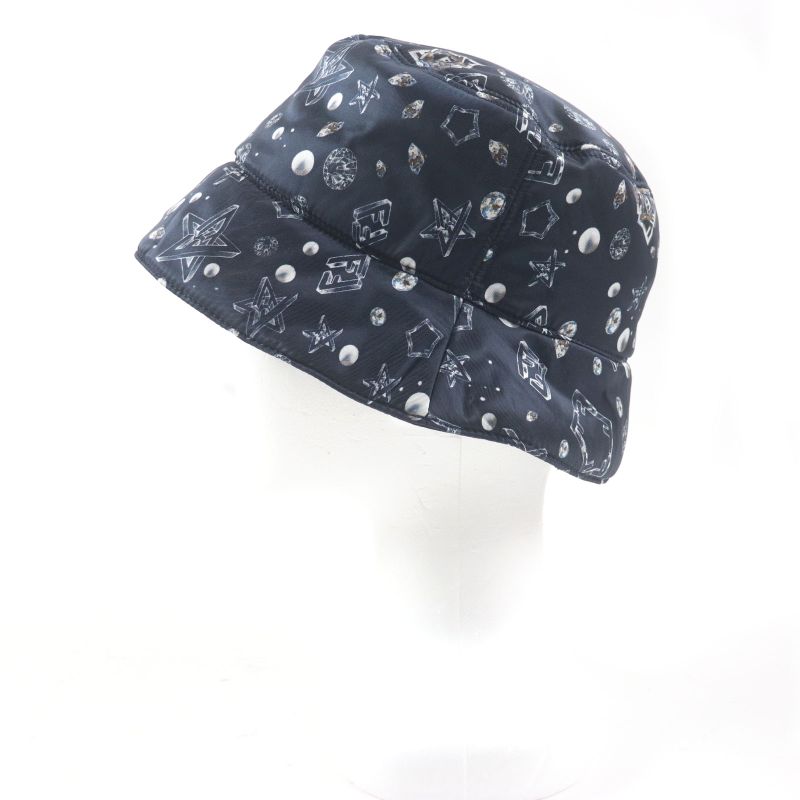  Fendi Fxq966 FF Logo Zucca Star Reversible Hat Bucket Hat Navy Storage With