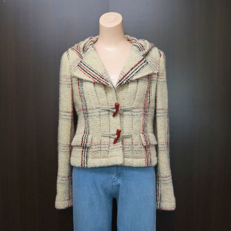 Chanel Short Duffel Coat with Hood Multicolor 36