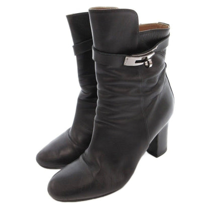 Hermes Saint Germain Kelly Short Boots Leather Side Zip 38.5 Black YJ