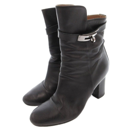 Hermes Saint Germain Kelly Short Boots Leather Side Zip 38.5 Black YJ