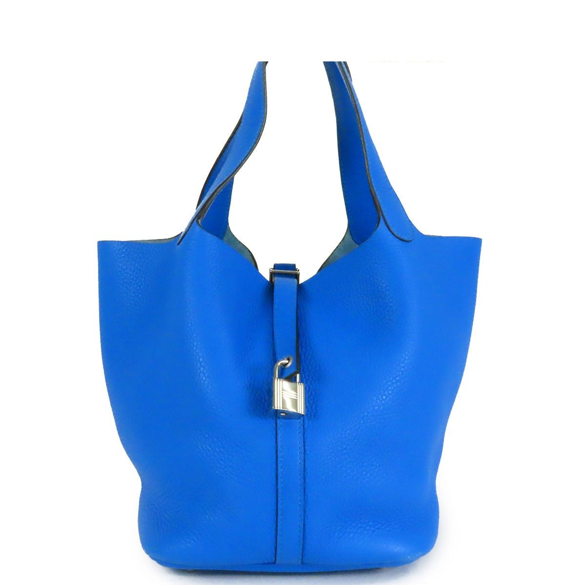 Hermes Picotin Lock MM Blue Hydra Silver Taurillon Handbag