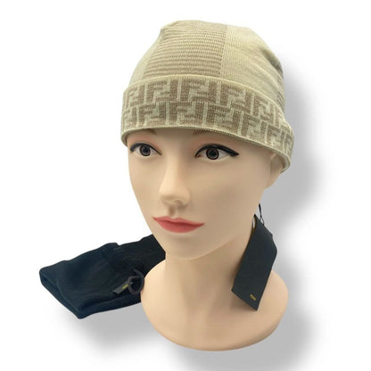Fendi Knit Cap Wool Fflogo Beige Sweater