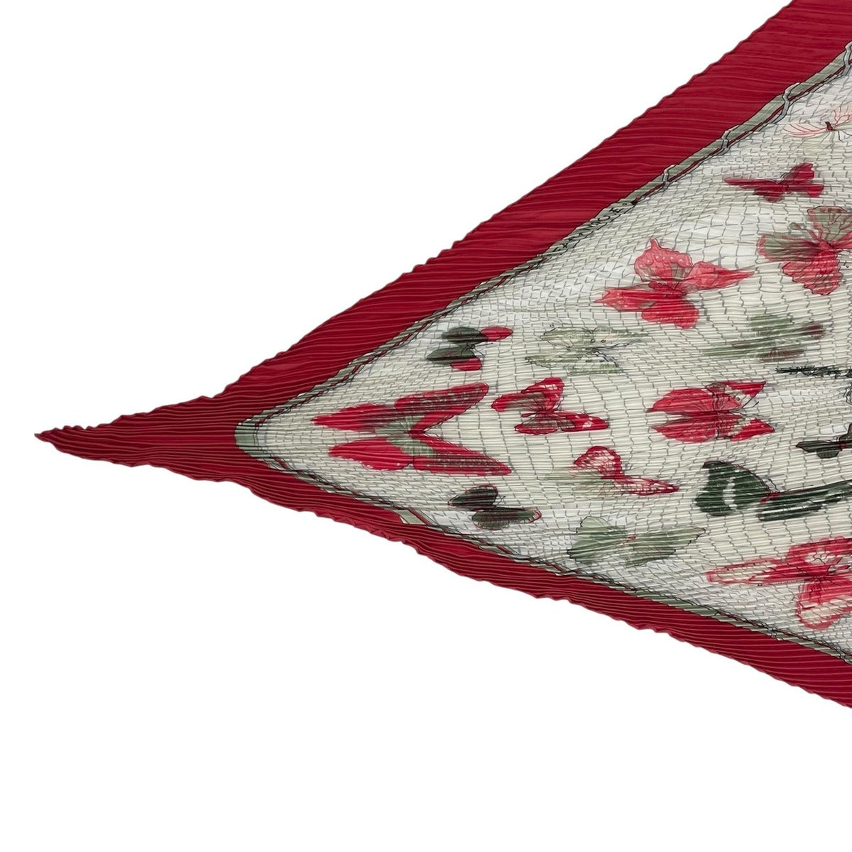 Hermes Scarf Pleated Silk Farandole Provence Dance Butterfly Red — view 3