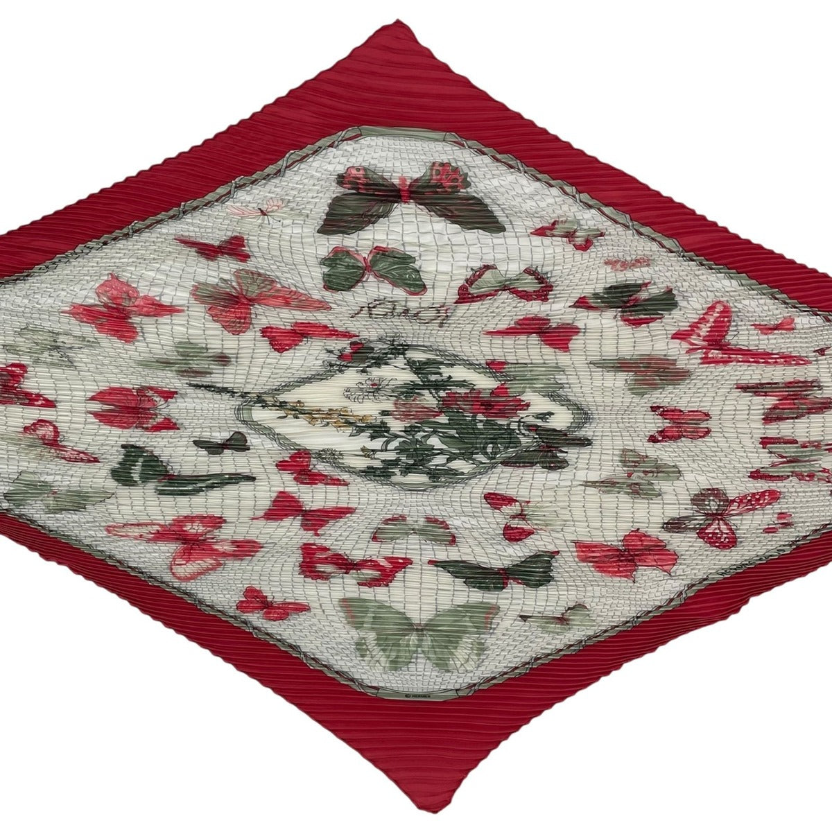 Hermes Scarf Pleated Silk Farandole Provence Dance Butterfly Red — view 4