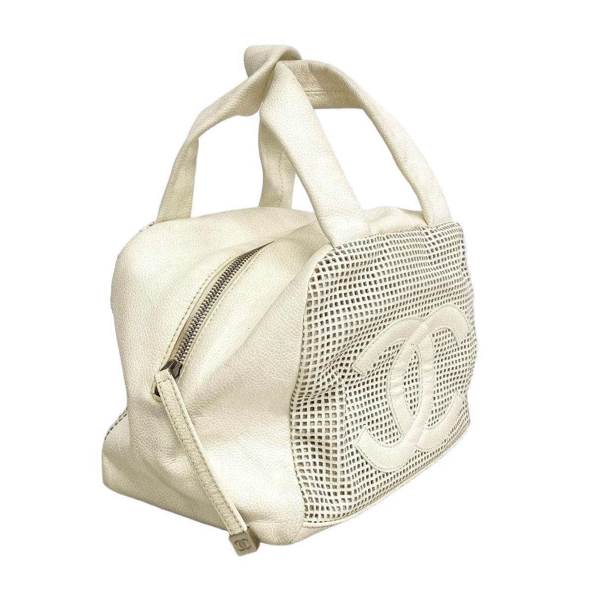 Chanel Handbag Caviar Leather White Silver — view 2