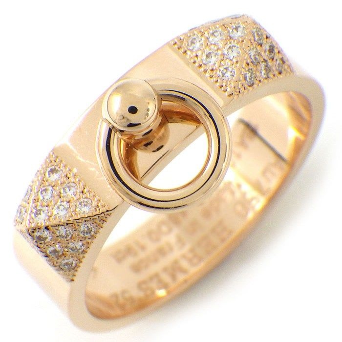 Hermes Ring Collier de Chien PM Pyramid Studs Pave 48 Points Diamond Total 0.19 CT