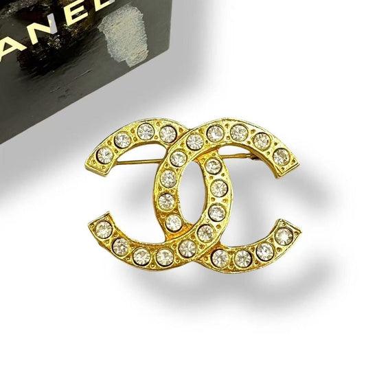 Chanel Brooch Line Stone CC Logo Gold